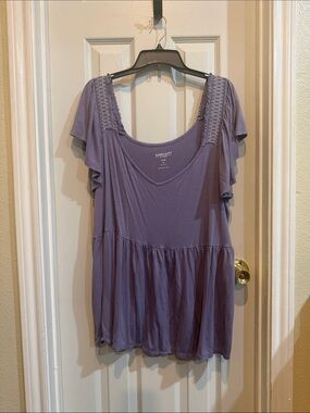 Soft Scoop-Neck Lavender Top with Flutter Sleeves